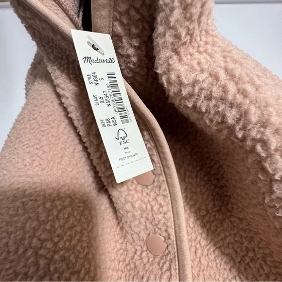 Madewell • Roseann (Re)sourced Sherpa Popover Oversized Fleece Pale Pink S NWT - Picture 8 of 8
